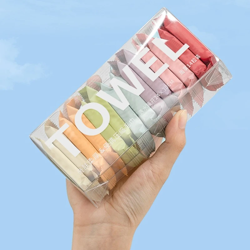 14pcs Disposable Compressed Towel Thickened Face Cloth Boxed Portable Travel Cleansing Towel for Hotel Business Trip