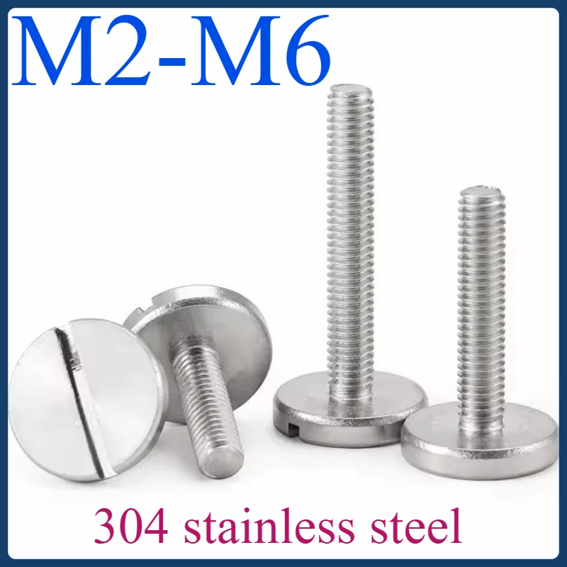 

304 Stainless Steel Slotted Pan Head Screws - M2, M2.5, M3, M4, M5, M6 Large Round Thread Grooved Bolts
