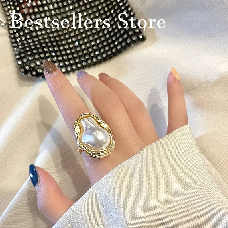

925 Sterling Silver/Gold Jewelry, Irregular Opening Pearl Ring for Women, Fashion Charm, Jewelry, Wedding Gift
