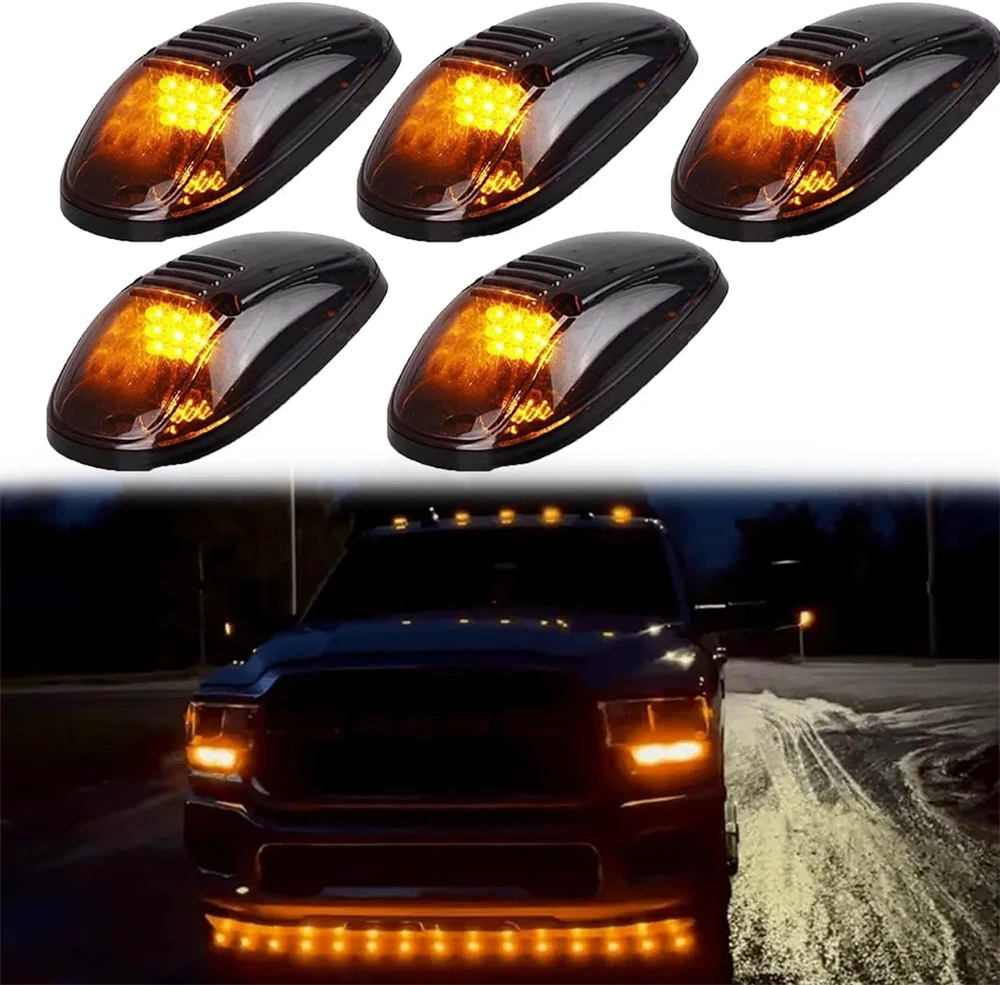 

5pcs No Drill Cab Lights Amber 12LED Cab Roof Top Marker Running Lights For Truck SUV