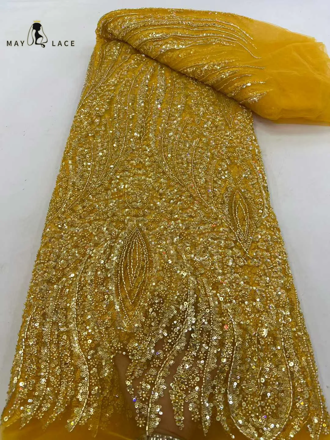 

African Heavy Beaded Sequin Lace Fabric 2026 Nigerian Luxury French Tulle for Party Dresses Wholesale High Quality Women Sewing