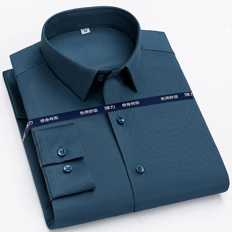 

Long Sleeve Formal Business Men's Classic Non Iron Stretch Solid Easy Care Shirt No Pocket More colorsBasic Dress Shirts