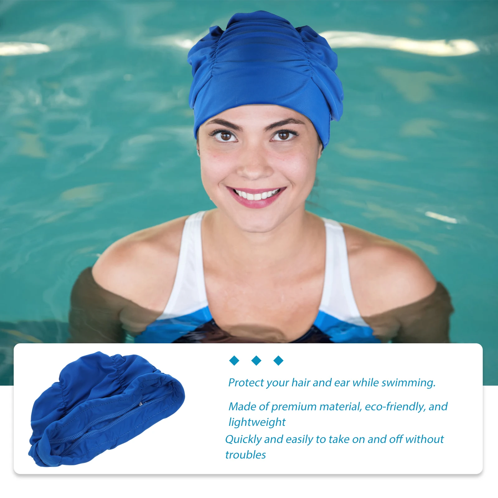 

1Pcs Women Swim Pleated Waterproof Cap Ear Protector Lightweight Eco-Friendly Swimming Hat Summer Beach Pool Women Swim Cap