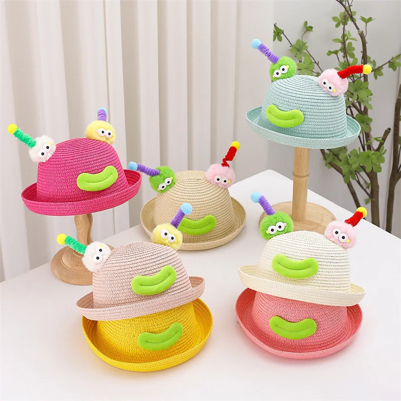 Cute Twisted Straw Hat Children In Spring And Summer Sunscreen And Sunshade Cuffed Bucket Caps For Travel Children's Hats