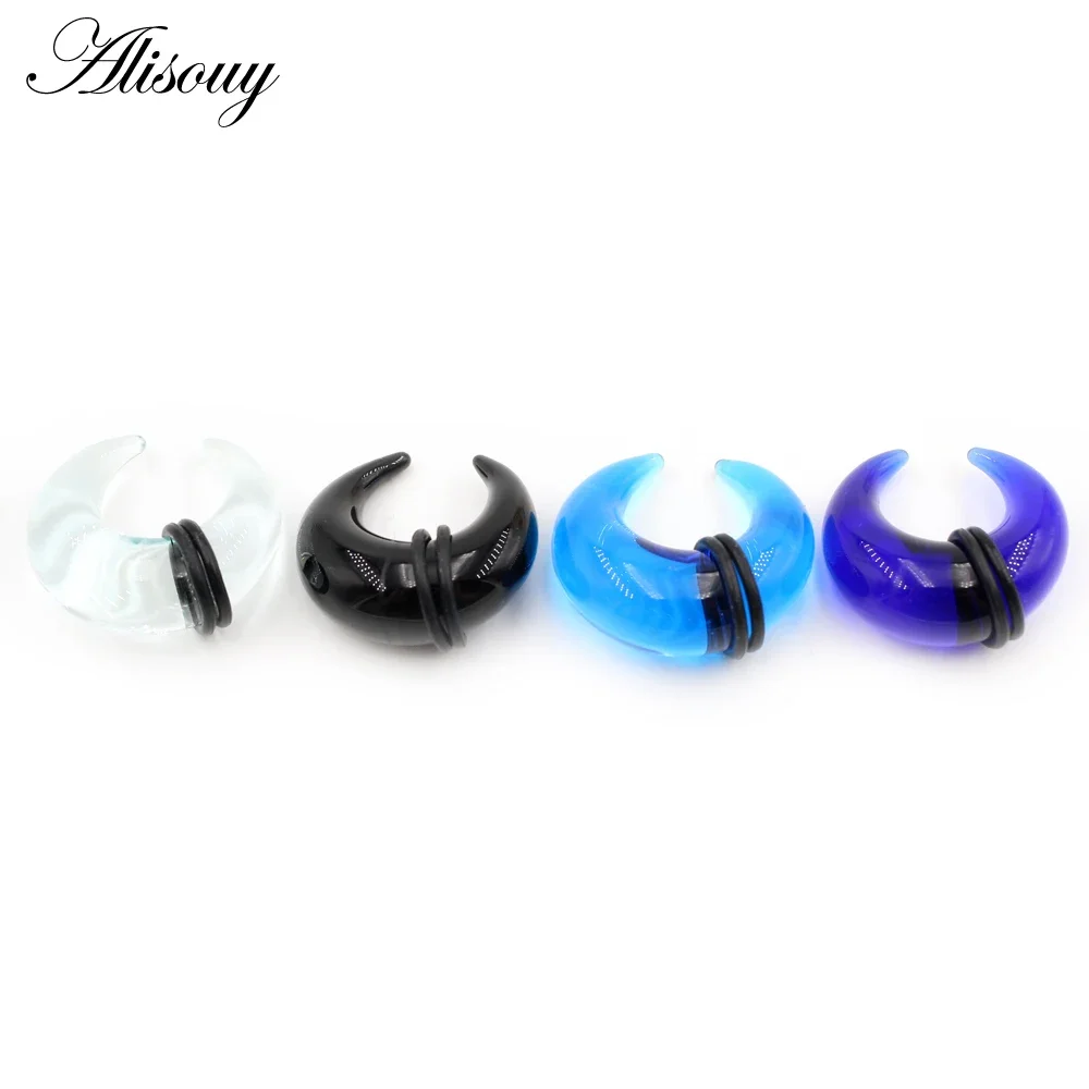 Alisouy 2PCS C-Shape Glass Nose Ring Buffalo Horn Septum Ear Plug Stretcher Expander Tunnels Taper Guages Body Piercing Jewelry