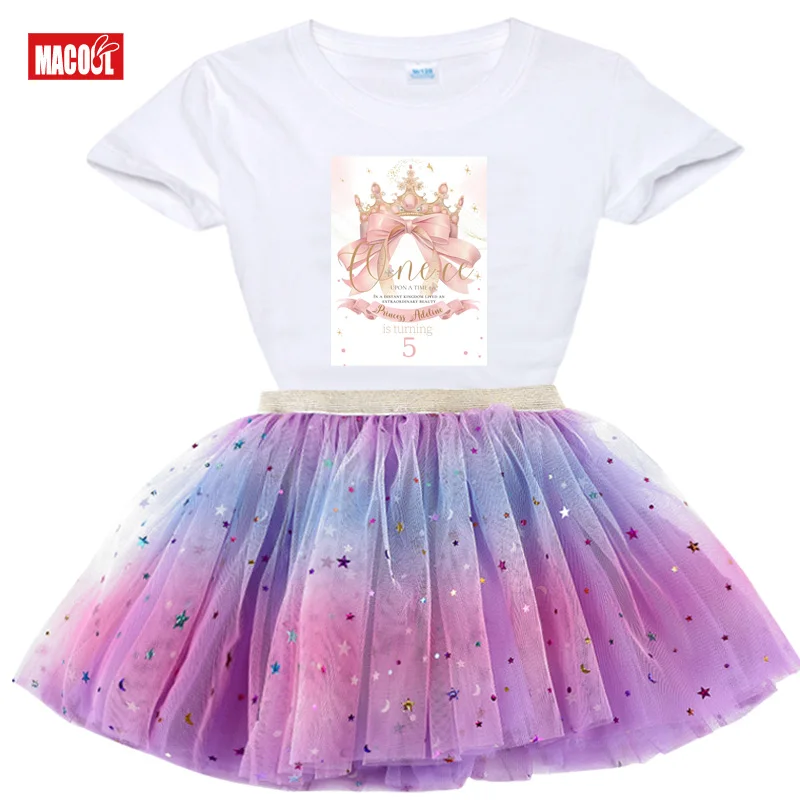 Princess Birthday Tutu Set Crown Party Outfits Girls Outfit Kids Party Shirts Girl Dress Sets Child Outfits Suit T Shirt Clothes