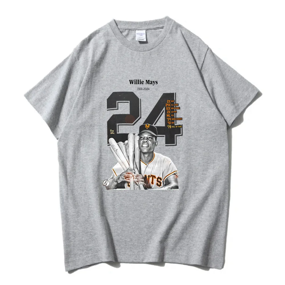 Willie Mays 1931-2024 T-shirt Baseball Player Graphic Printing Tee-shirt Cotton Summer Men/Women Tshirt Streetwear Casual Unisex