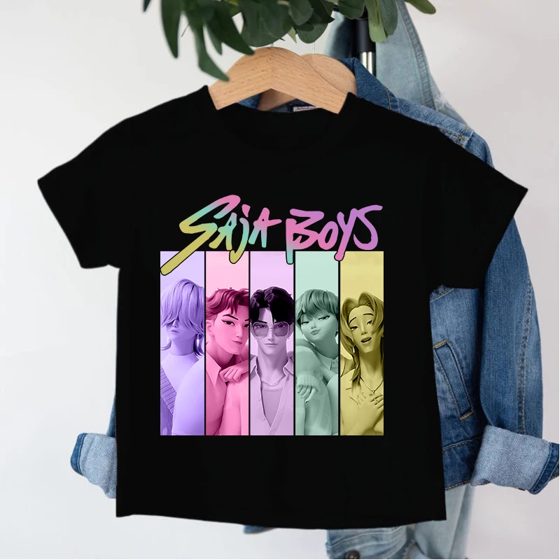Nova Camiseta Infantil KPop Demon Hunters Saja Boys 2025, Estampa de Desenho Animado, Gola Redonda, Moda Casual, Roupa Infantil