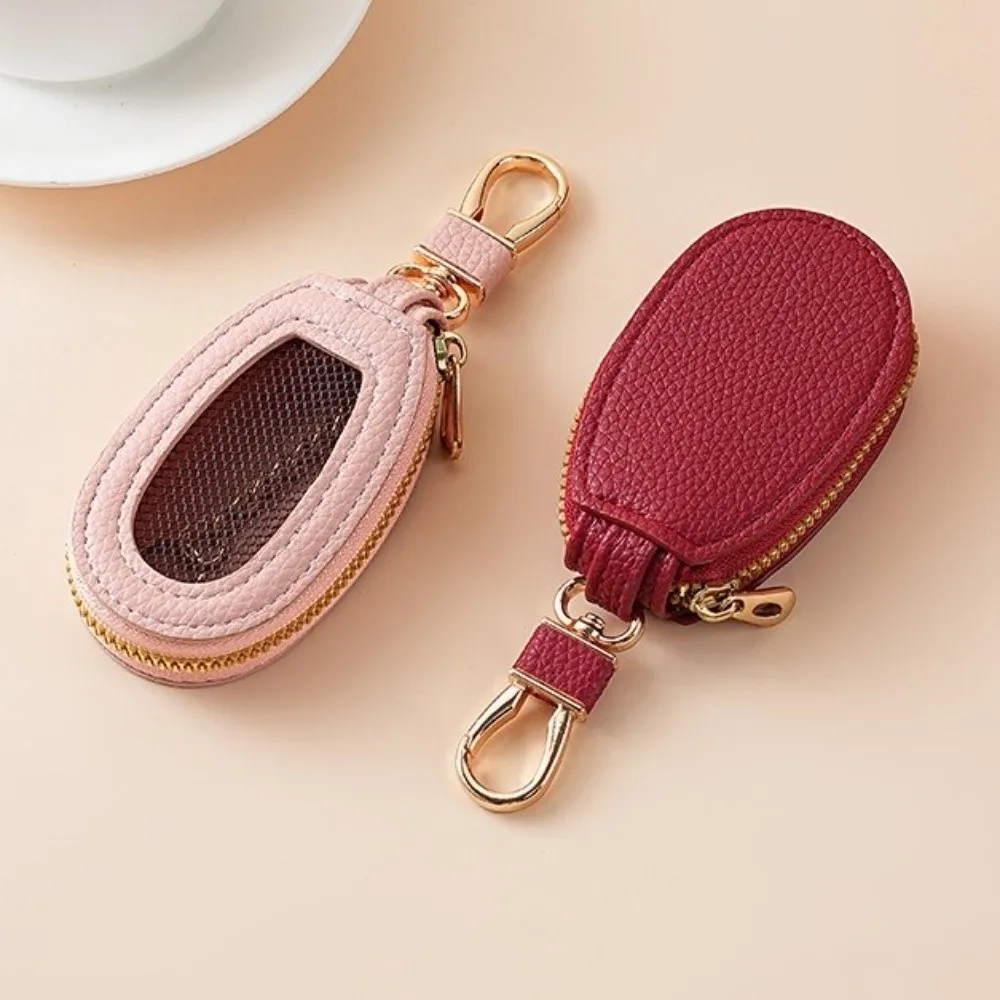Transparent Mesh Car Key Bag Multifunctional Organizer Mini Storage Bag Protection Cover Zipper Closure Leather Key Case