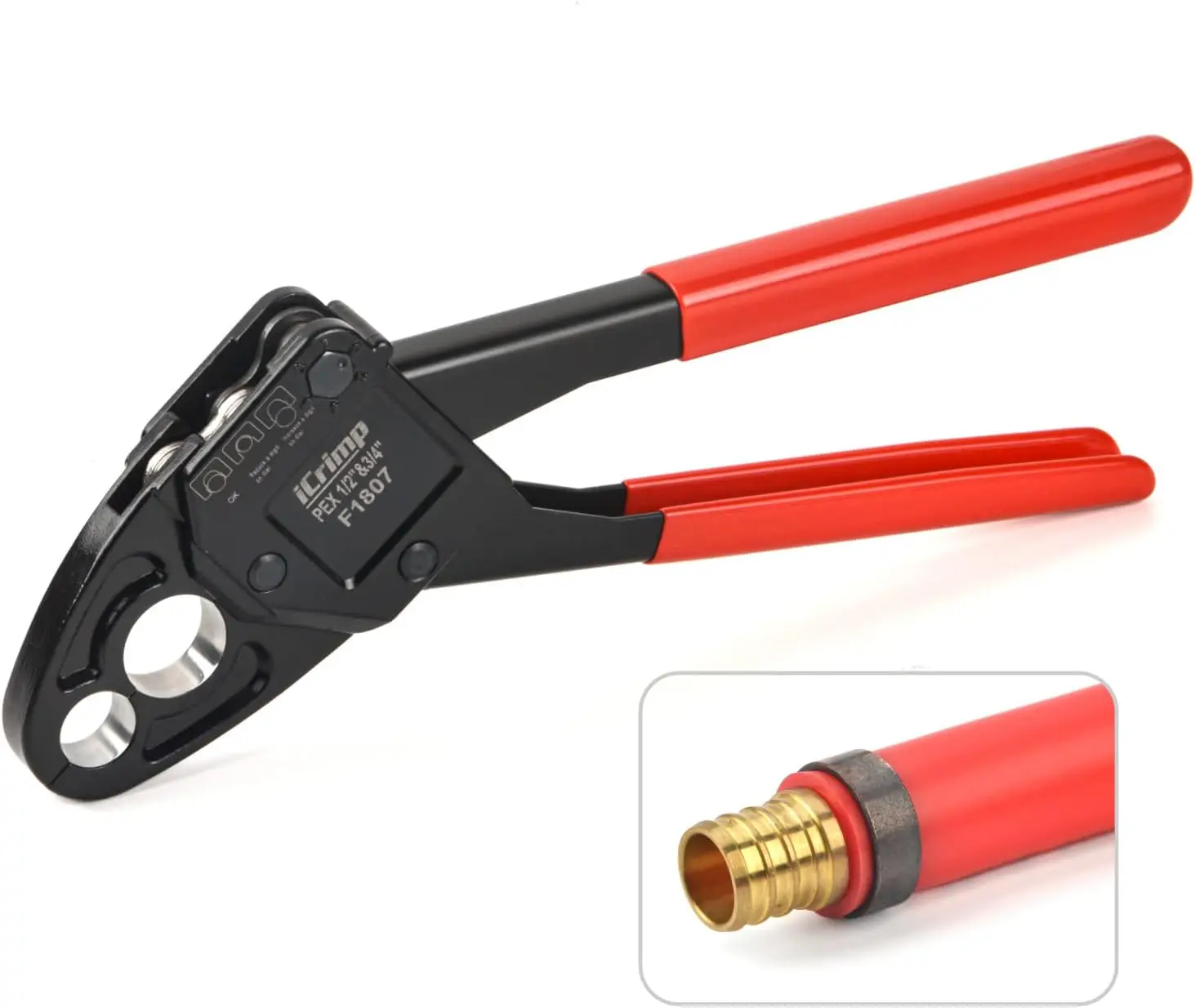 

Combo Angle Head Pex Pipe Plumbing Crimping Tool for Copper Crimp Jaw Sets 1/2" & 3/4" with Go/No-Go Crimp Gauge