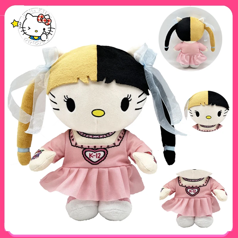 Hello Kitty Melanie Martinez Plush Doll with Pink Dress Plushies Stuffed Toys Boys Girls Fans Collect Gifts 25cm