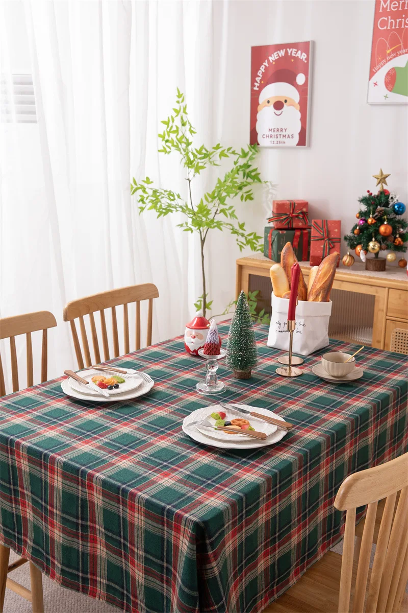 Weihnachtsdekoration, runde Tischdecke, karierte Tischdecke für Neujahr, Familientreffen, Restaurant, Party, Abendessen, Heimdekoration – Detail 34