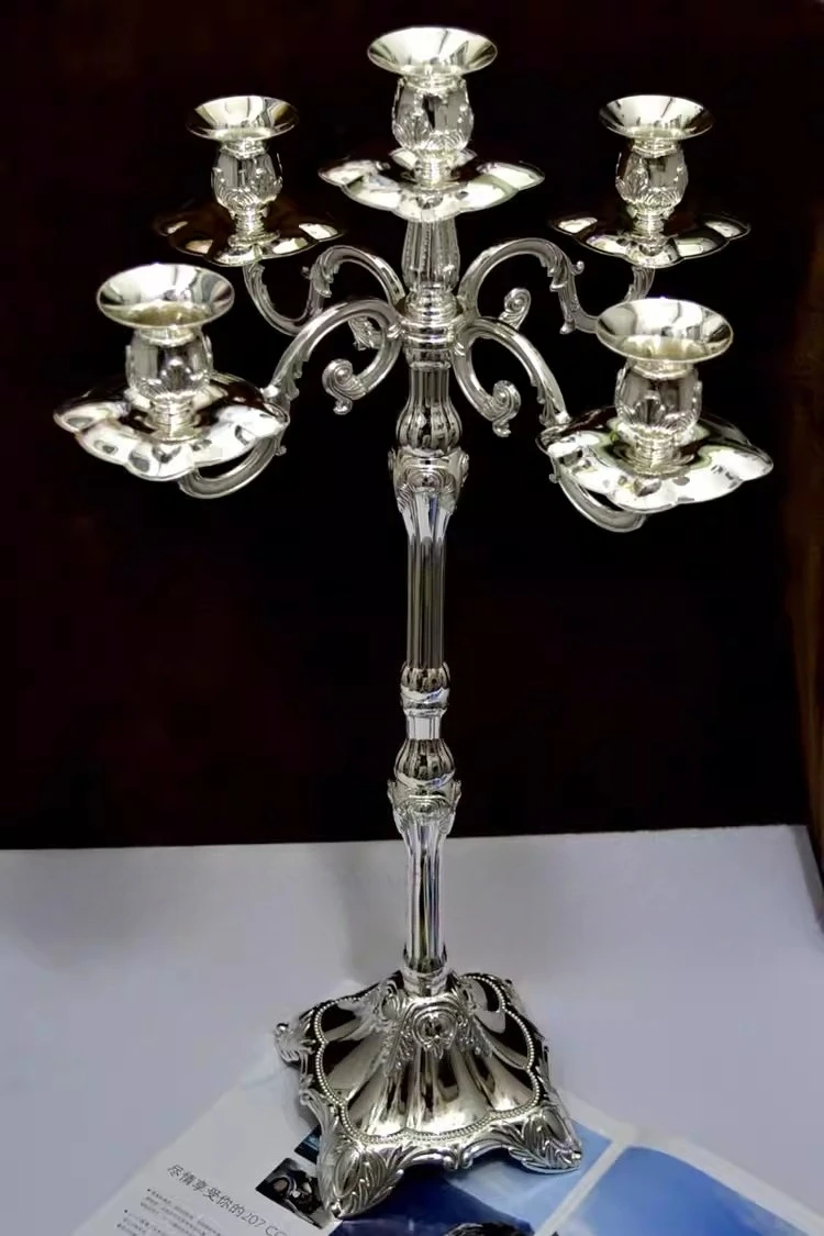 High-grade silver-plated raised five-headed candle holder European classical candle holder floor candle holder Candlelight dinne