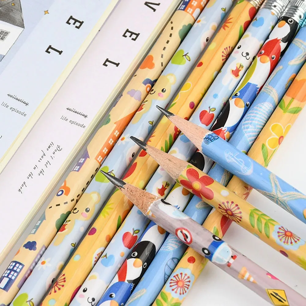 50/80/130 Pieces of Cute Pencils, the Cartoon Pencils Loved by Students, Featuring Animal and Flower Themes, Wooden Pencils with Erasers, Smooth Writing, Easy Sharpening, and Comfortable Grip, Suitable for Daily Writing, Office Work, and School Stationery, Multi-Purpose for Drawing and Note-Taking, Pencil Refills