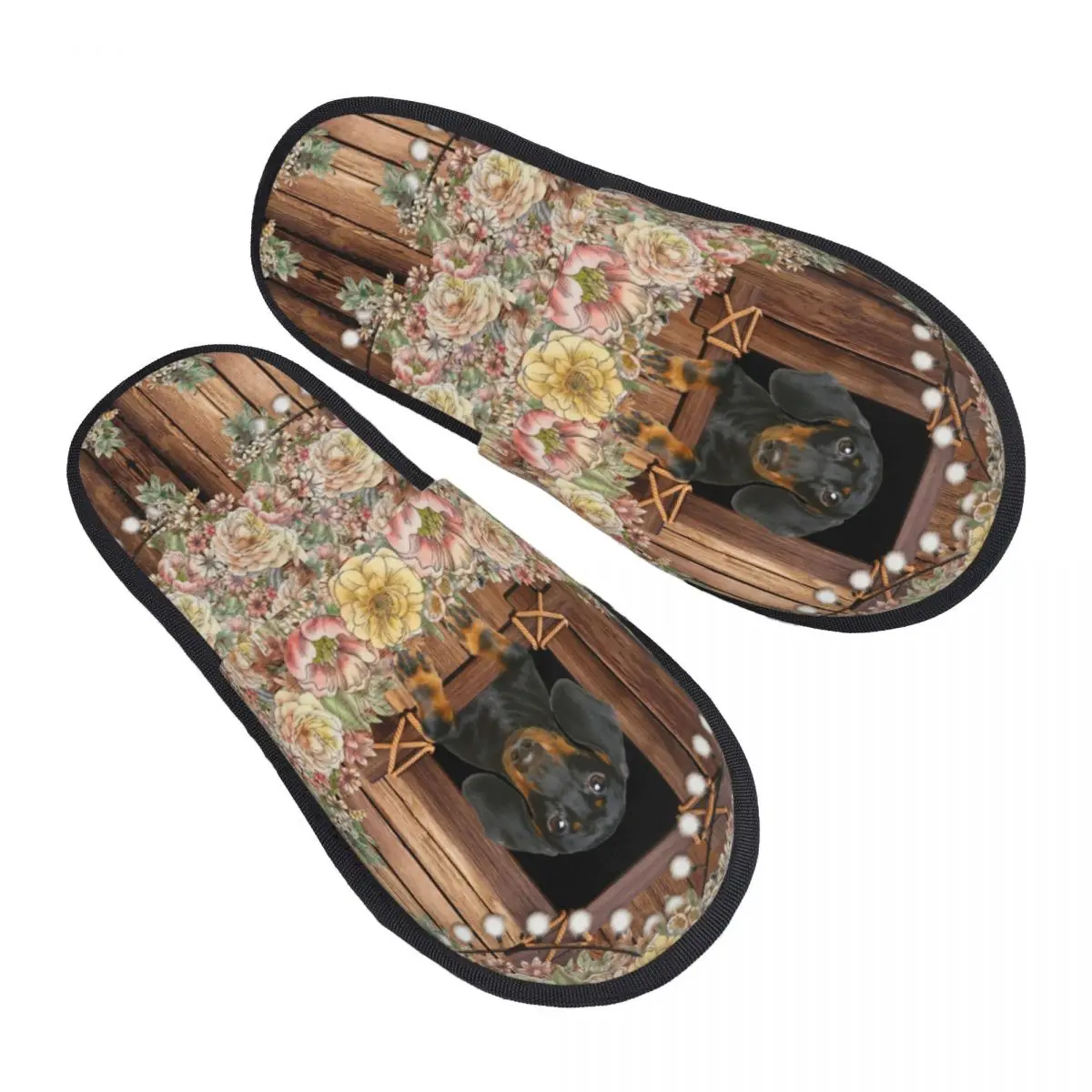 

Custom Dachshund Dog And Floral Pattern Memory Foam Slippers Women Comfy Warm Badger Sausage Wiener House Slippers