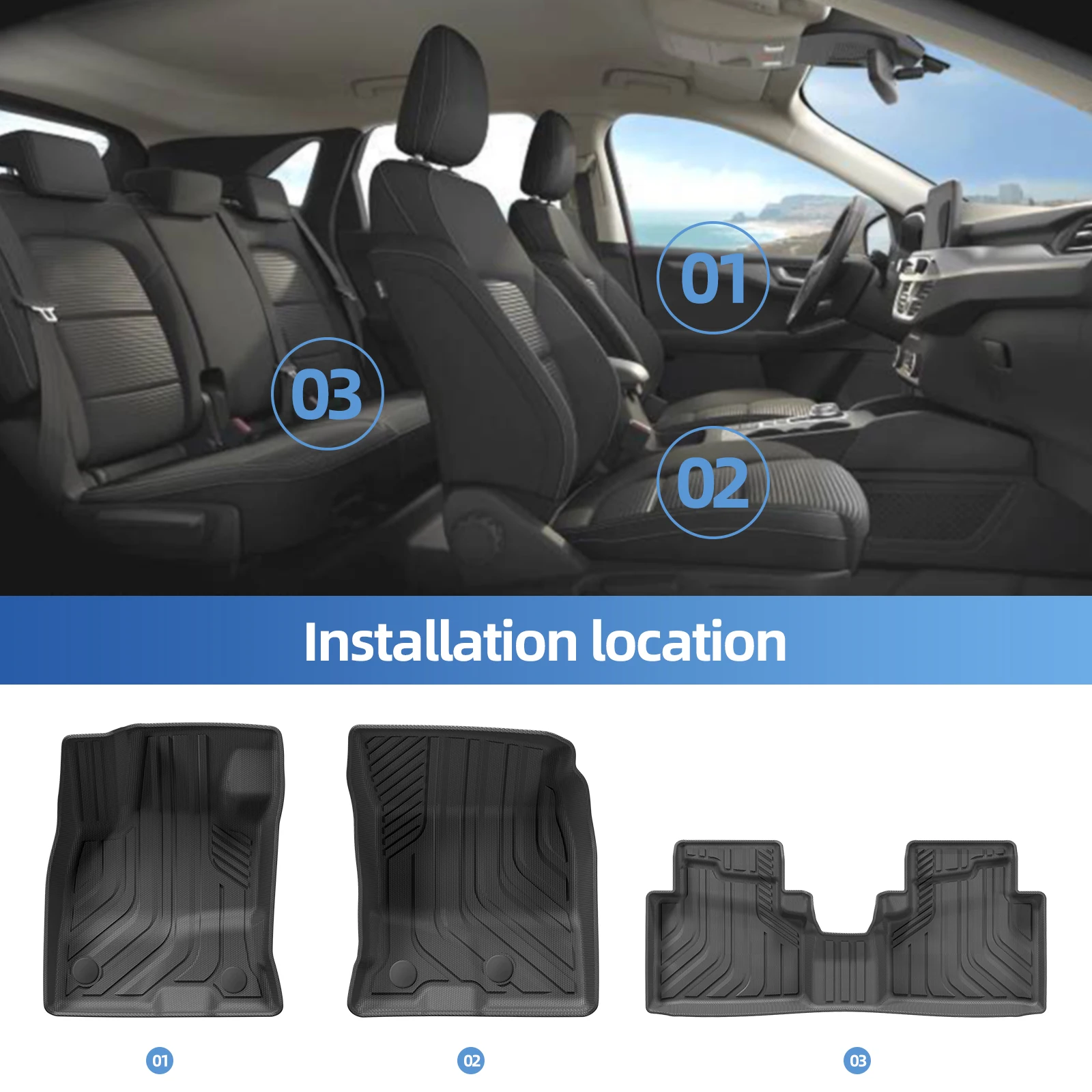 für Ford Escape / Ford Kuga PHEV (nicht für Hybridmodelle) 2020-2025, TPE 3D-Fußmatten, Kofferraummatte, Rückenlehnenpolster, wasserdicht, schwarz. – Detail 3