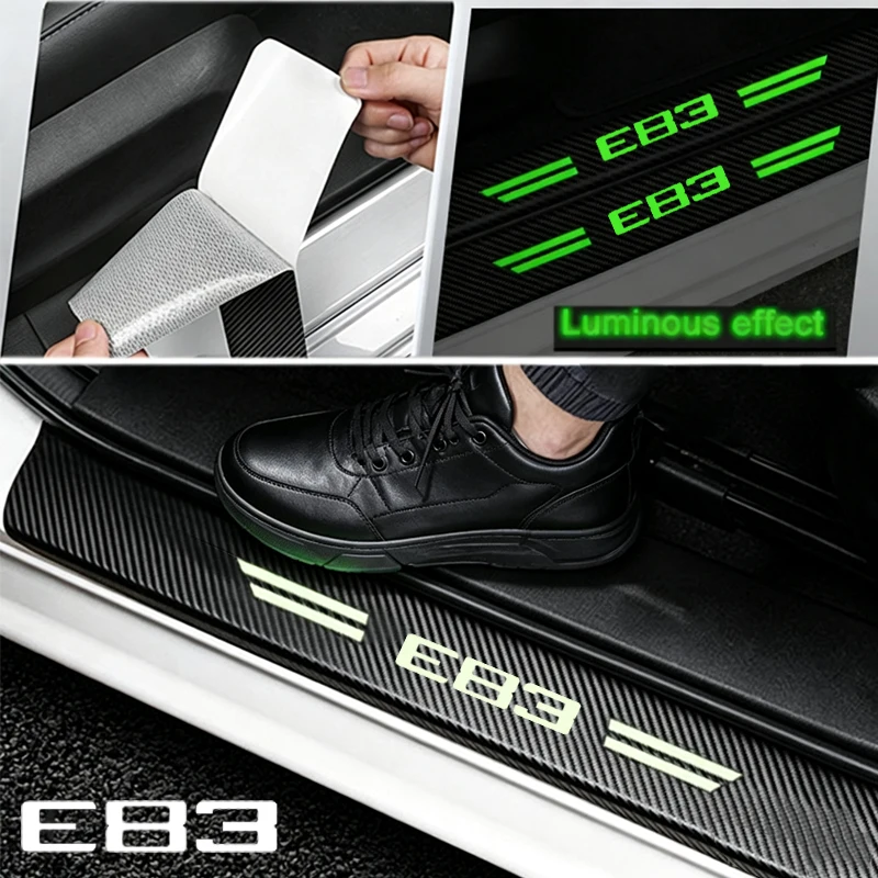 Luminous Car Door Threshold Anti Scratch Stickers for BMW E83 Badge Rear Trunk Sill Trim Film Decorative Decals Scuff Plate Tape