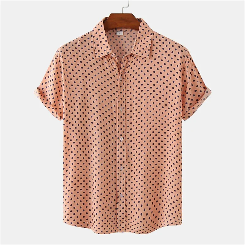 New Solid Colored Dots Hawaiian Shirt Men Casual Short Sleeves Summer 3d Printed Button Blouse Tops Party Street Button Shirts