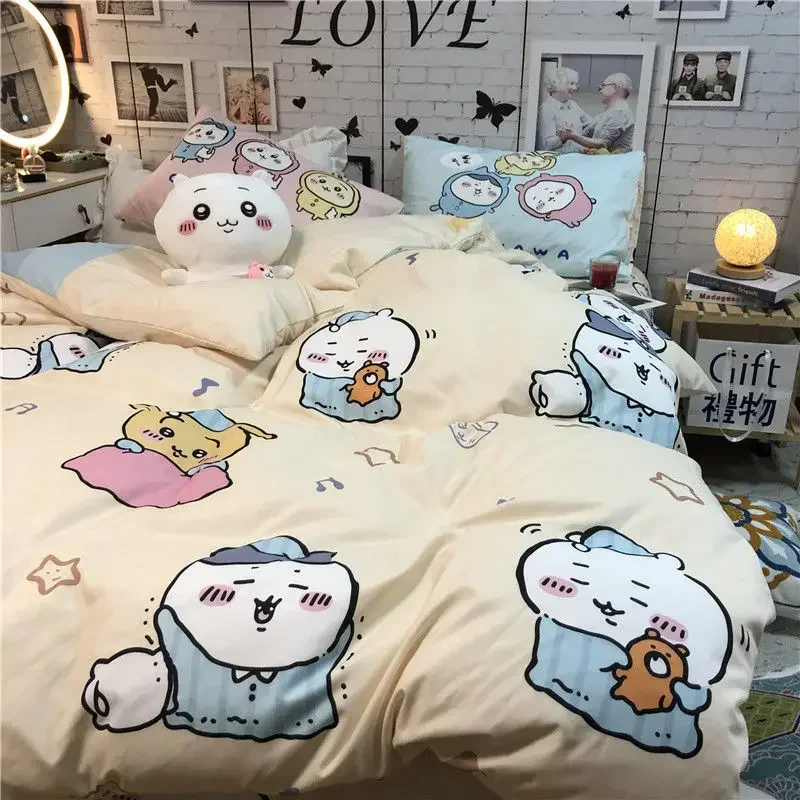 Miniso Anime Kawaii Chiikawa 3 4-piece Set Bed Decoration Cute Cartoon Lovely Soft Quilt Cover Pillow Cover Bed Sheet Set  Gifts