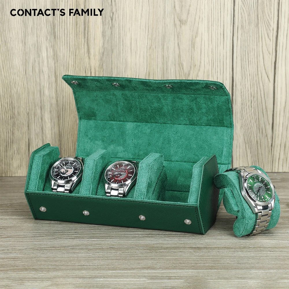 High-Grade Green Watch Roll Case Genuine Leather Watch Travel Portable Jewelry Storage Box Anti Drop Waterproof Saffiano Leather