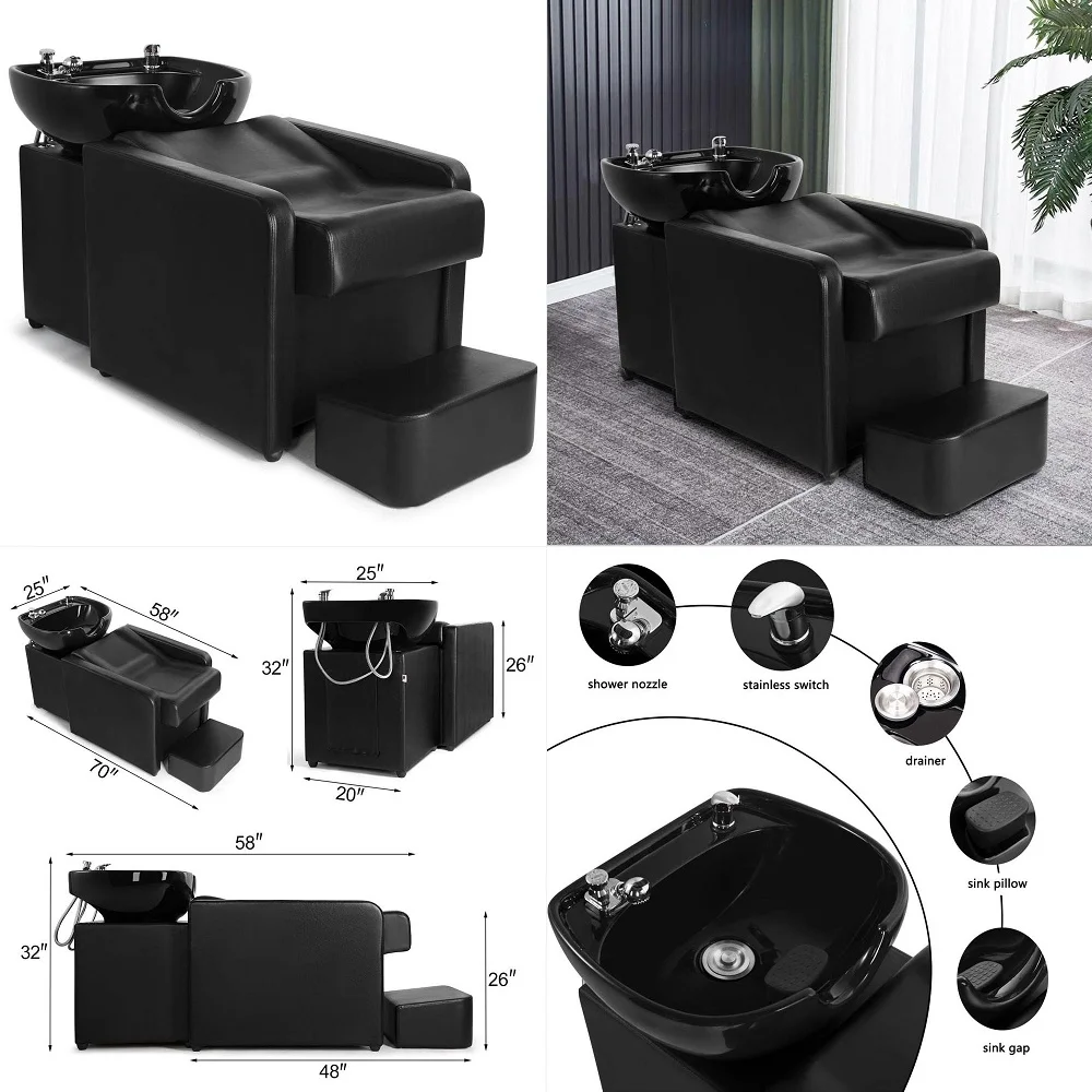 

Classic Recliner Leathern Barber Chair Heavy Duty Hair Spa Salon Styling Beauty Equipment 3126 Black
