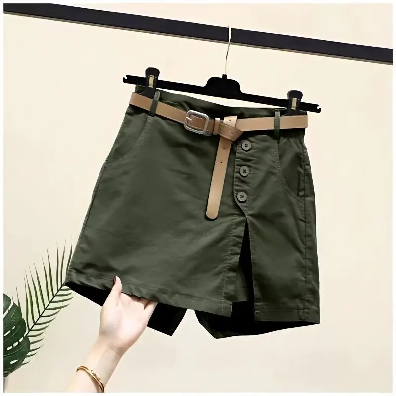 

2025 Summer Korean Style Cotton Cargo Shorts Women's Casual Elastic Waist Drawstring Short Pants Versatile Loose Fit Utility