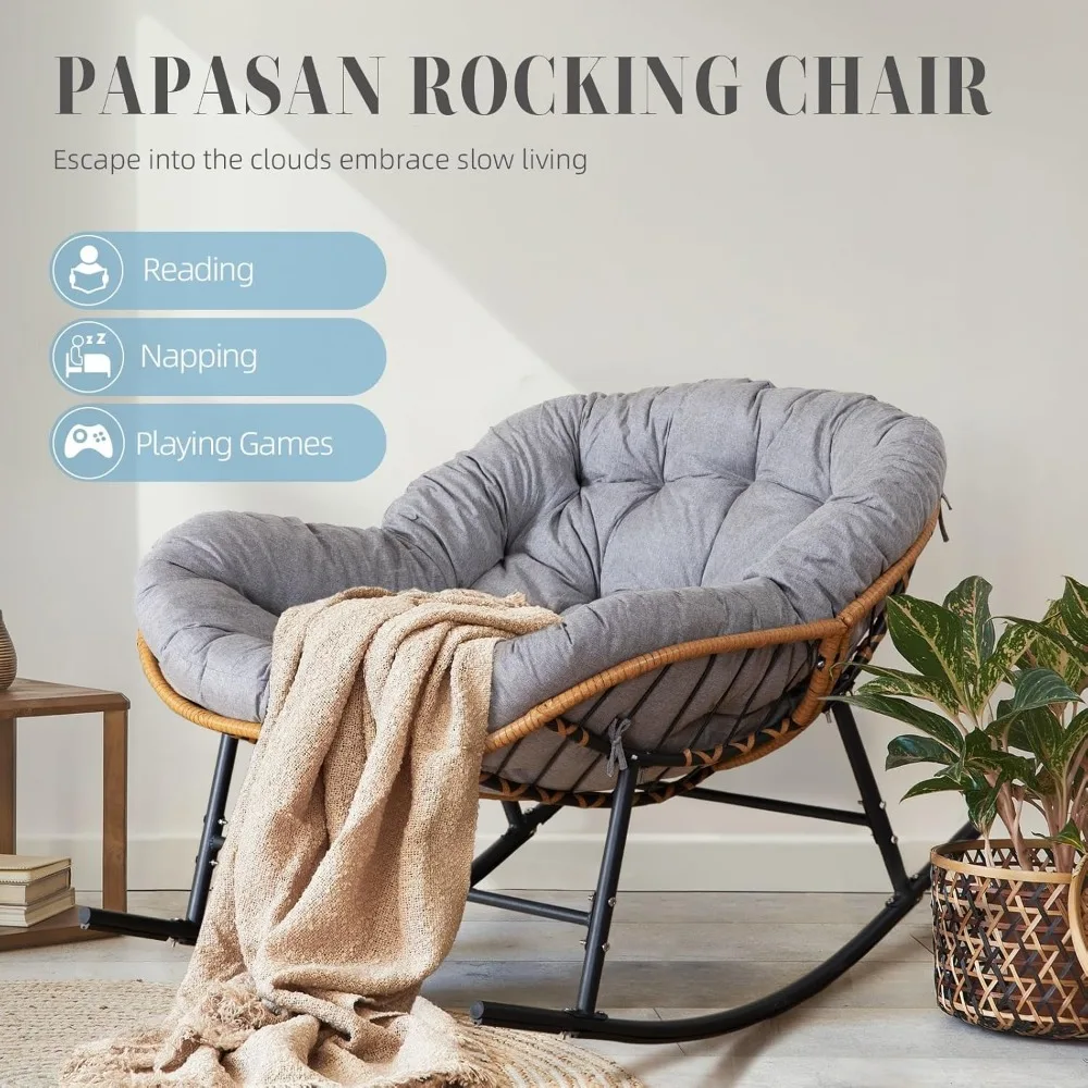 All-Weather PE Rattan Outdoor Rocking Chair with Cushion - Comfortable Patio Swing Chair for Garden and Porch