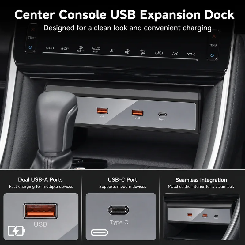 New For Toyota Avalon Car Center Console Fast Charging Hub Multi Ports USB Cigarette Lighter Extender Smart Charger