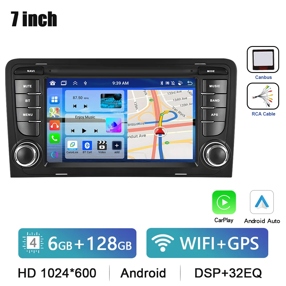 Podofo 7 "HD Touchscreen Autoradio Draadloze CarPlay Android Radio Voor Audi A3 Multimedia GPS FM WIFI Bluetooth Auto Intelligente
