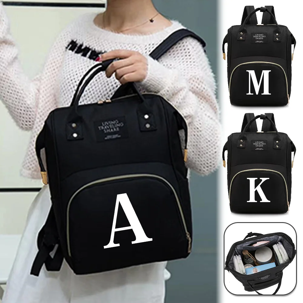 Mommy Backpack Convenient Baby Bottle Nursing Bags Diaper Bag Travel Essentials Storage Nappy Organizer White Letter Series