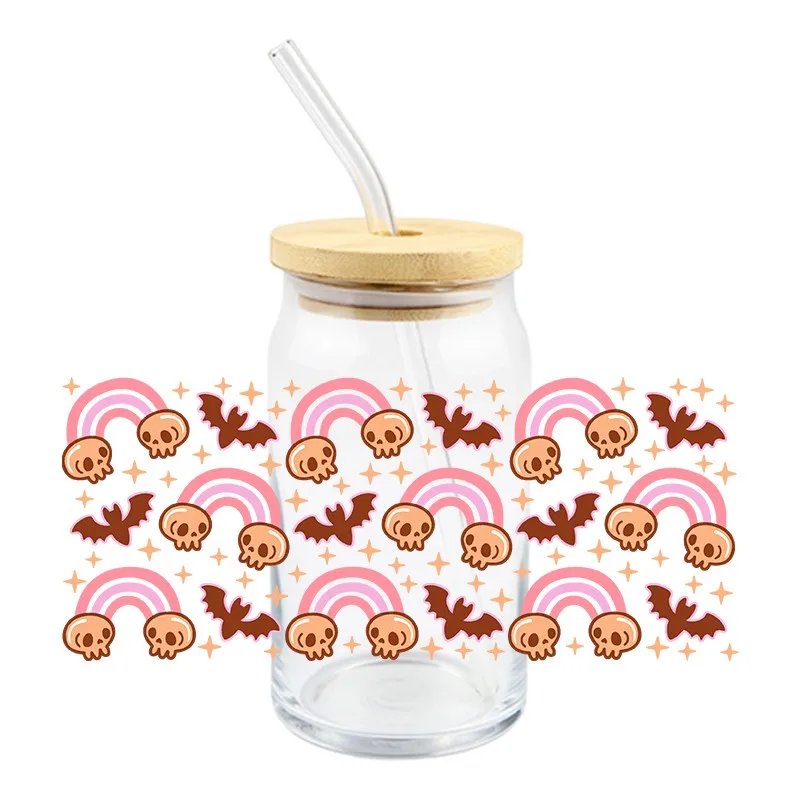 3D Skeleton Skull Design UV DTF Wraps Cup 16oz Fashion Personality Transfer Sticker Hot Sale Durable Waterproof Decals