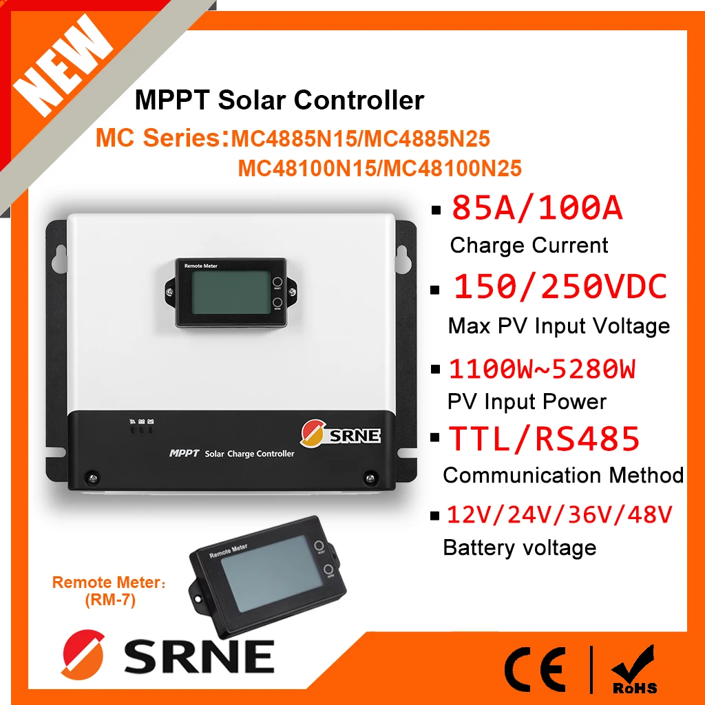 

SRNE 100A 85A MPPT Solar Battery Charger Controller Maximum input voltage 150V-250V 12V/24V/36V/48V AUTO With Display Screen