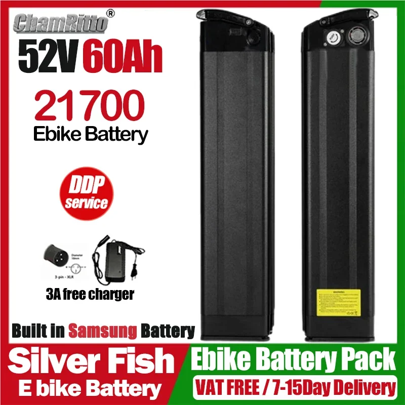 

52 В Bafang 2000 Вт 1000 Вт 500 Вт литиевая батарея 52 В ebike Silverfish chamrider 45ah 40ah 60ah аккумулятор электрический велосипед 50ah аккумулятор