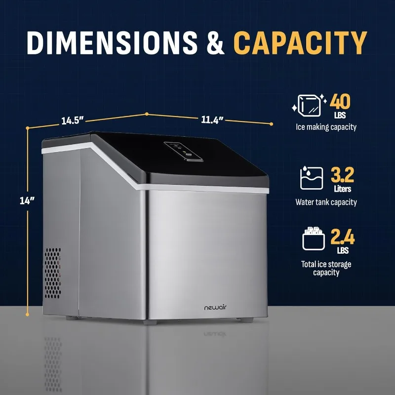 Newair シルバー カウンタートップ製氷機、コンパクトな自動製氷機、15 分以内にキューブが準備完了