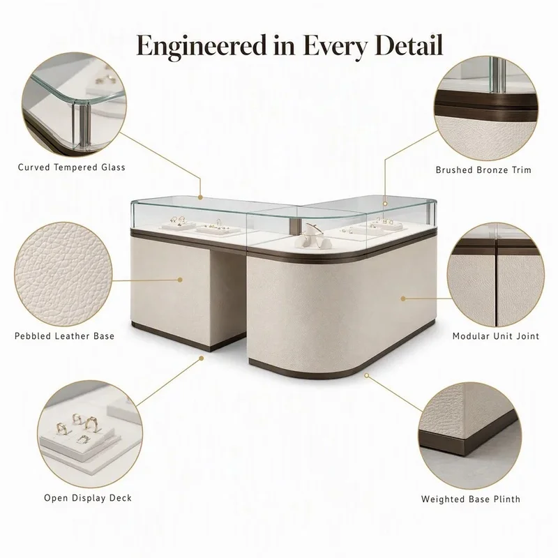 custom.Commercial Glass Jewelry Display Cabinet with LED Light Stainless Steel Frame Durable Custom Showcase Jewelry Store