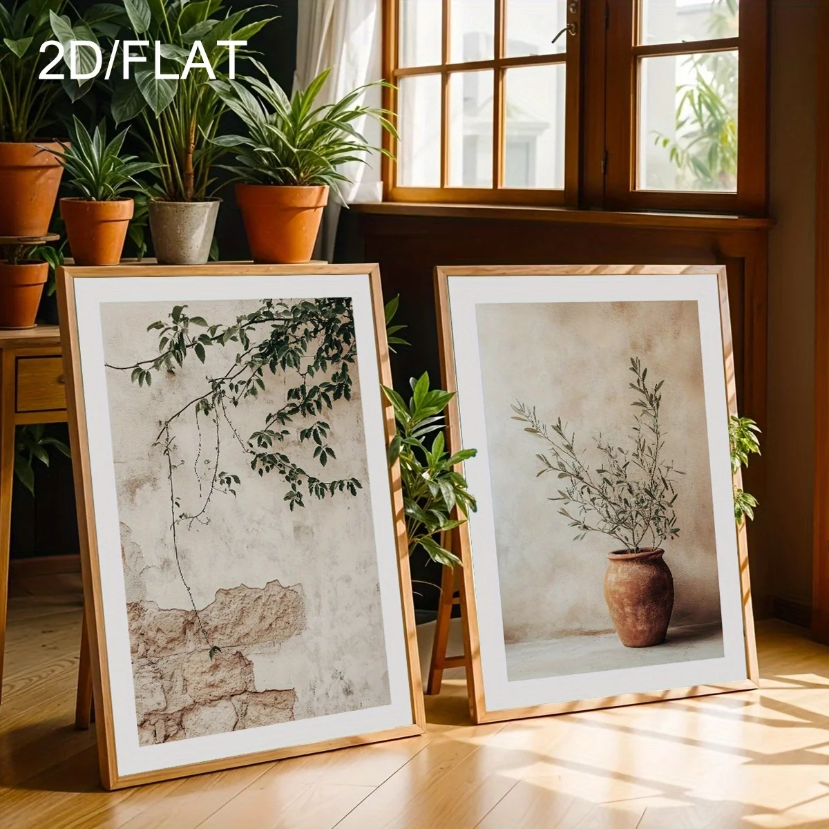 2D/FLAT 2pcs Minimalist Olive Tree Aged Wall Prints, Unframe