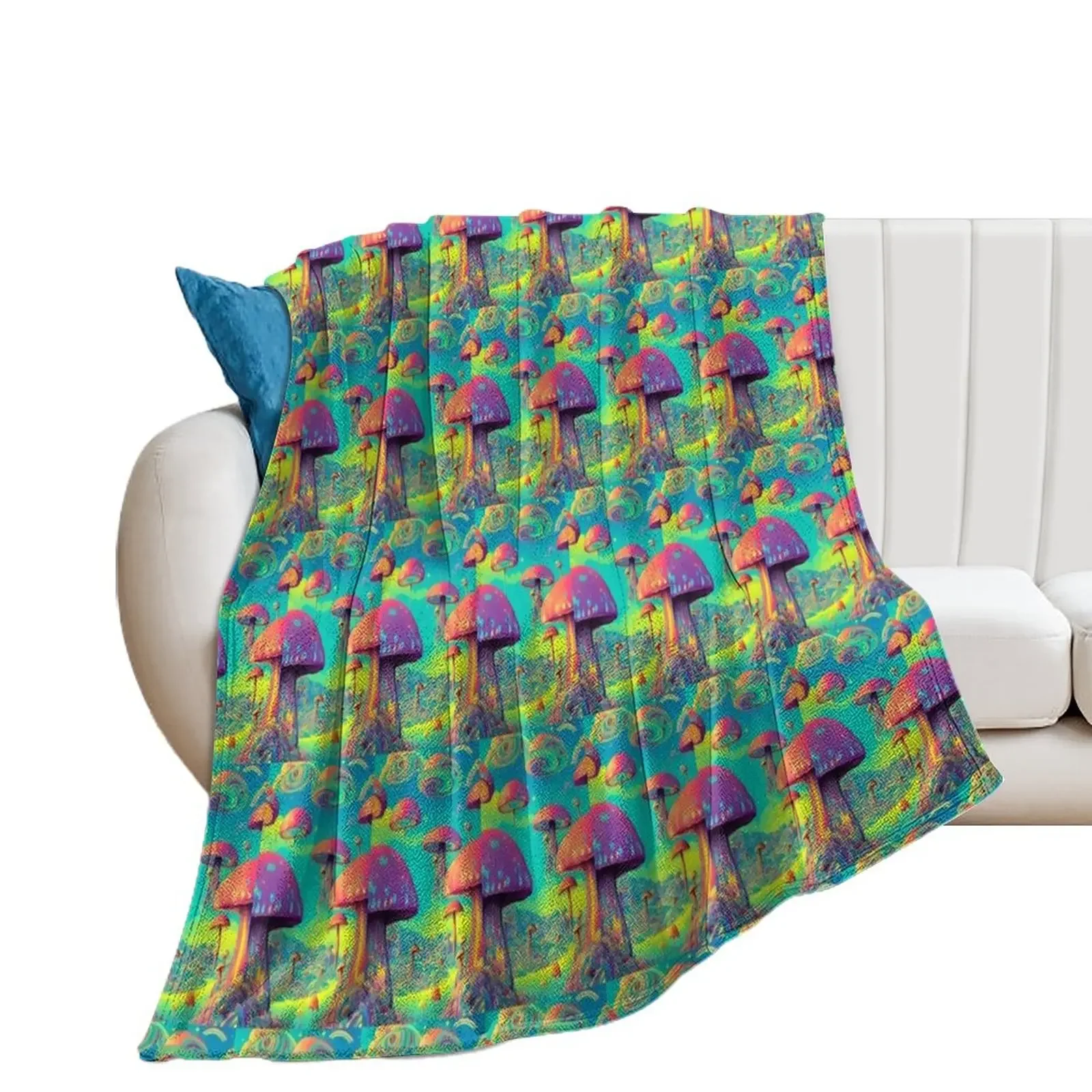 

Trippy Rainbow Mushroom Landscape Throw Blanket Kid'S Beautifuls christmas gifts Blankets