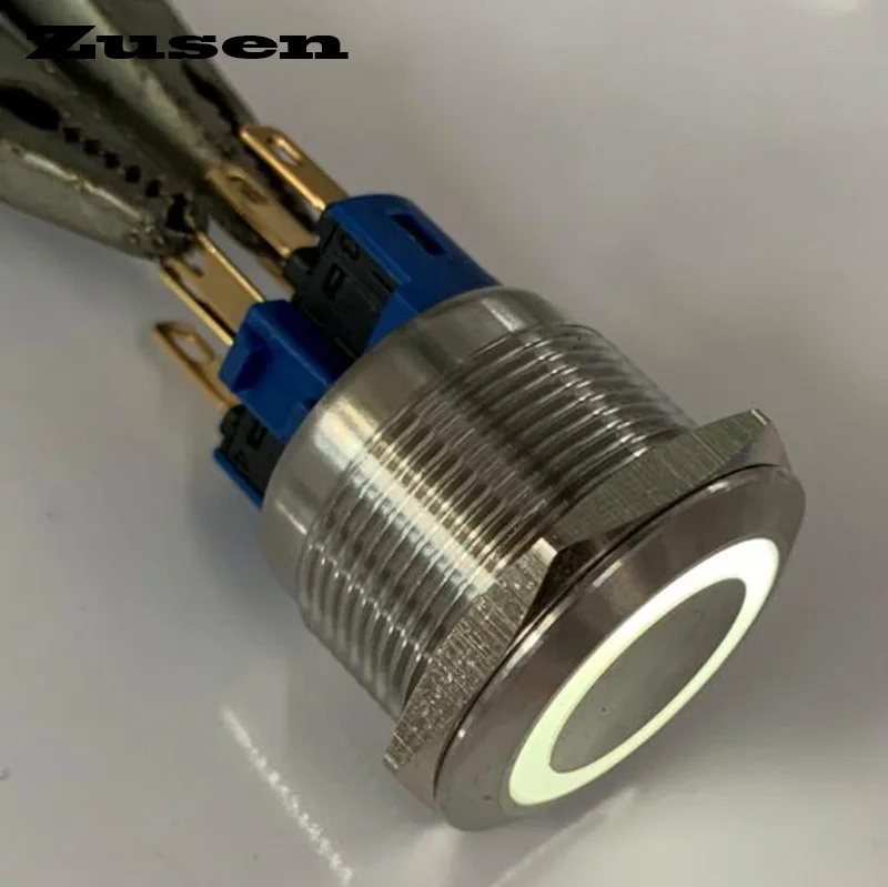 Zusen 22mm Ring Led Illuminated Stainless Steel Push Button Switch 1NO1NC IP65 6V 12V 24V 220V