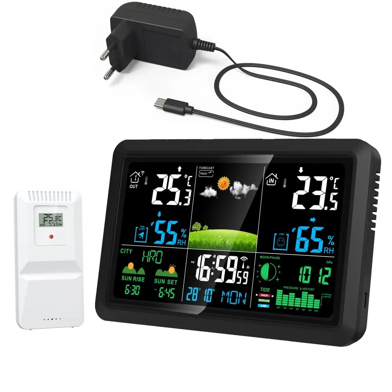 7.5in Digital Weather Clock Temp Humidity Barometer Tide Moon Indoor Outdoor Monitor Station