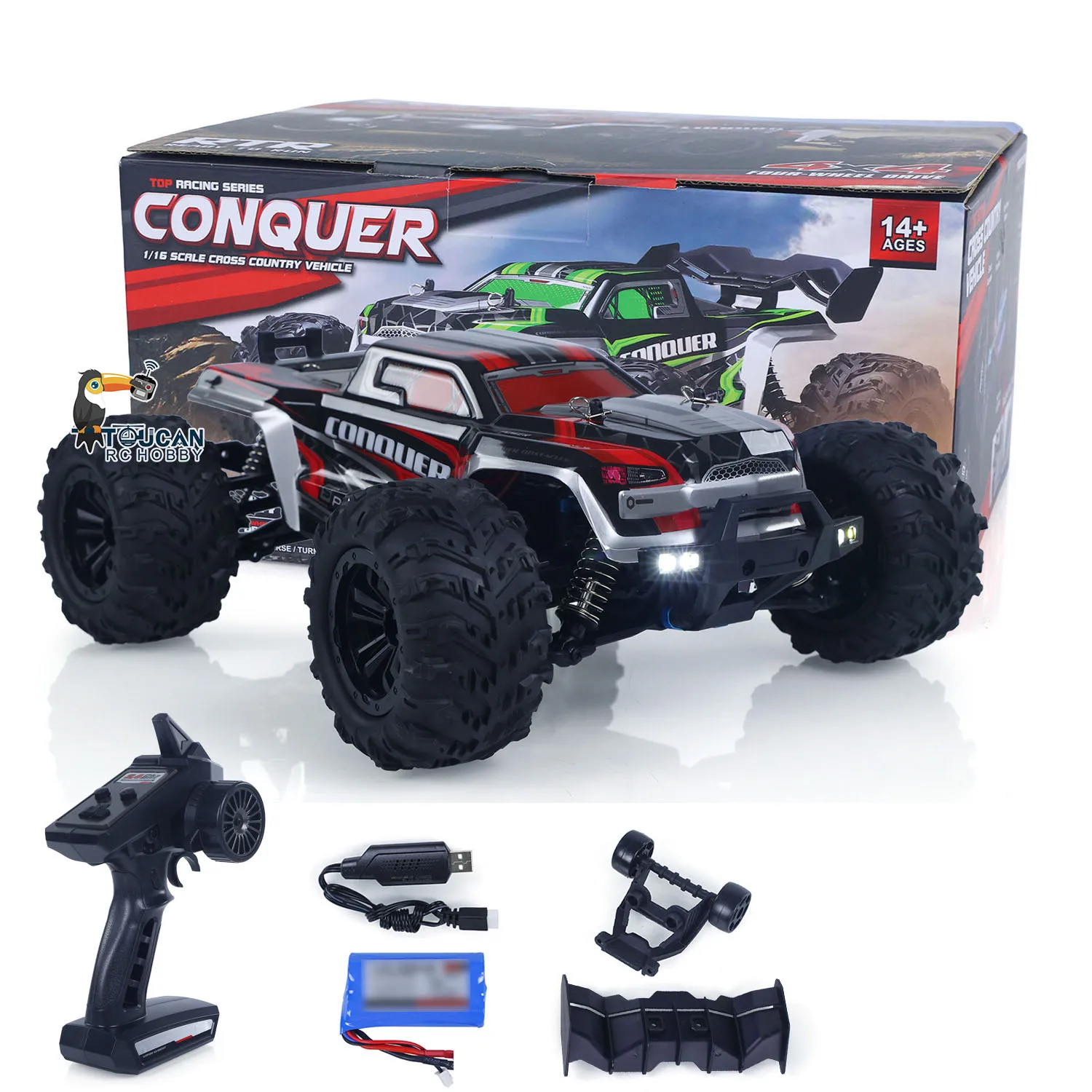 

Распродажа в США, 12-дюймовый пластиковый радиоприемник 1/16 4X4 для бездорожья SCY 16102 RC Monster Truck Pickup, металлический приводной вал, защита от зарядки