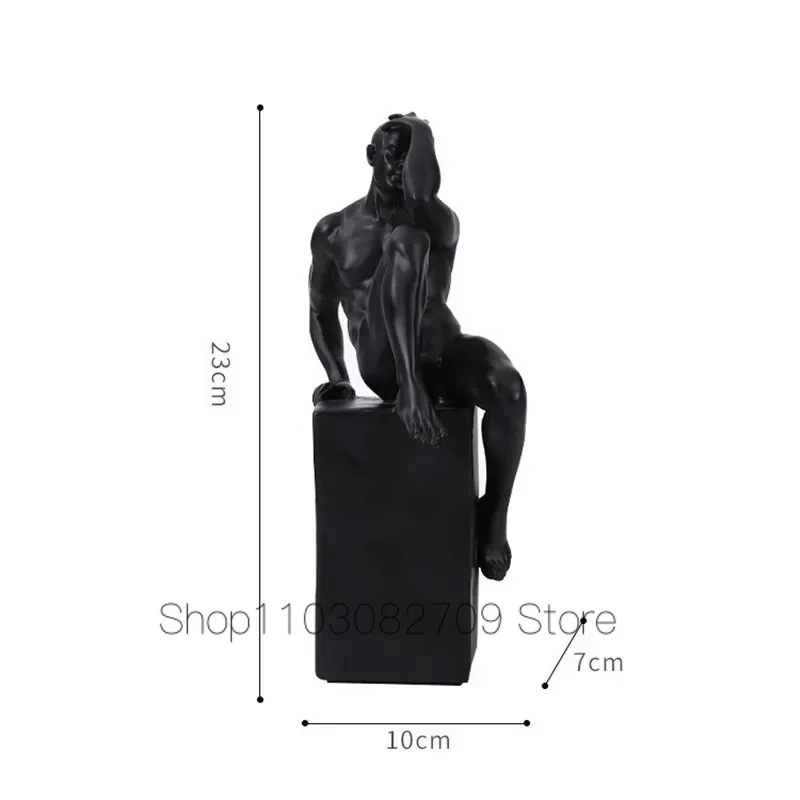 The Thinker Art Sculpture Meditator Figurines Abstract Figure Boy Statue Naked Man Decoration Resin Craft Home Decor Accessories