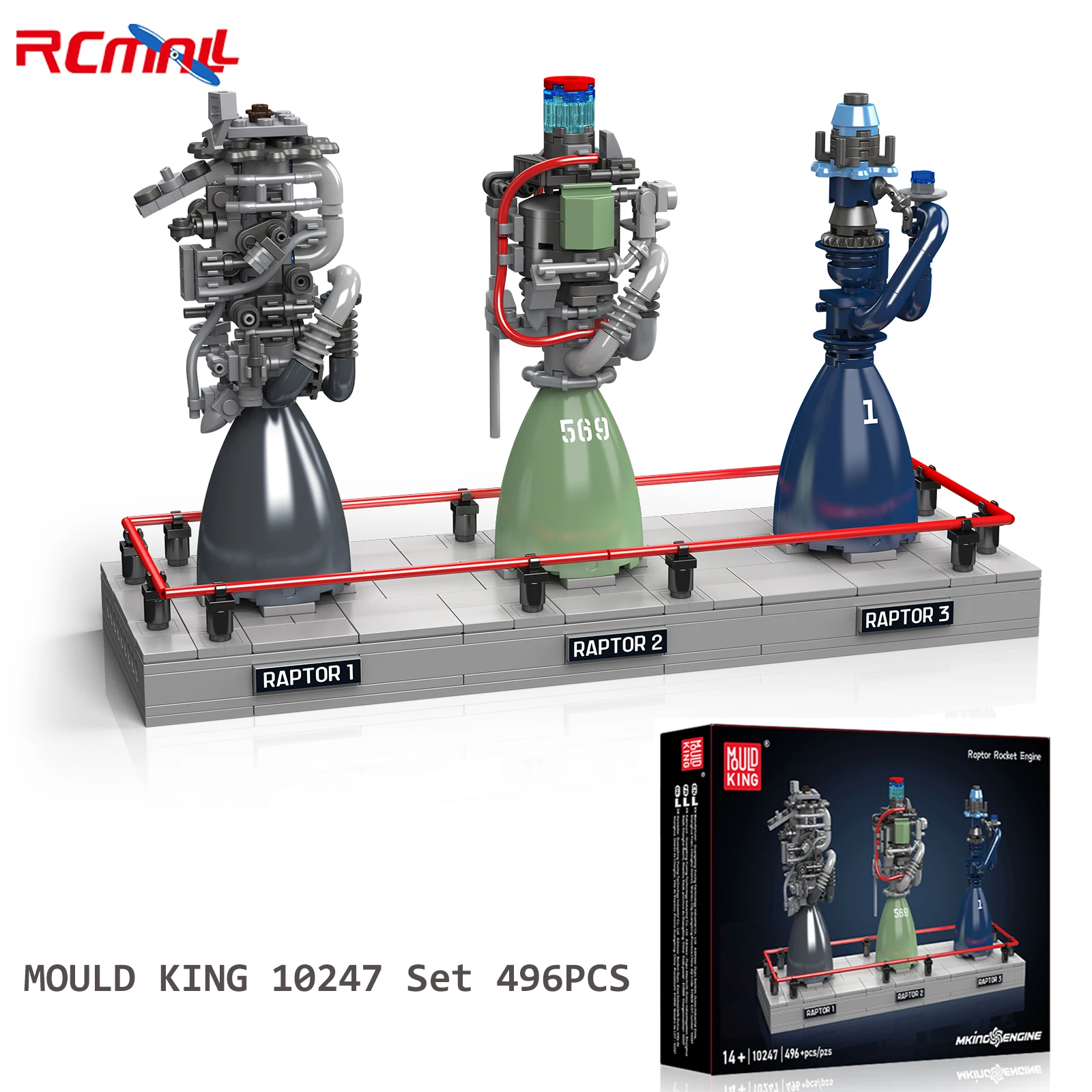 MOLD KING 10247 Raptor Rocket Engine Building Blocks Set Meccanico STEM Modello Educativo 496PCS Mattoni