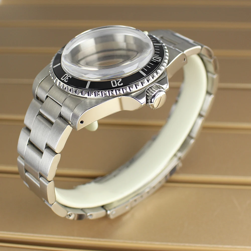 Prata 38mm caso vintage para nh35 nh36 nh34 nh70 movimento relógio caso cinta peças de reparo cúpula vidro acrílico moldura unidirecional