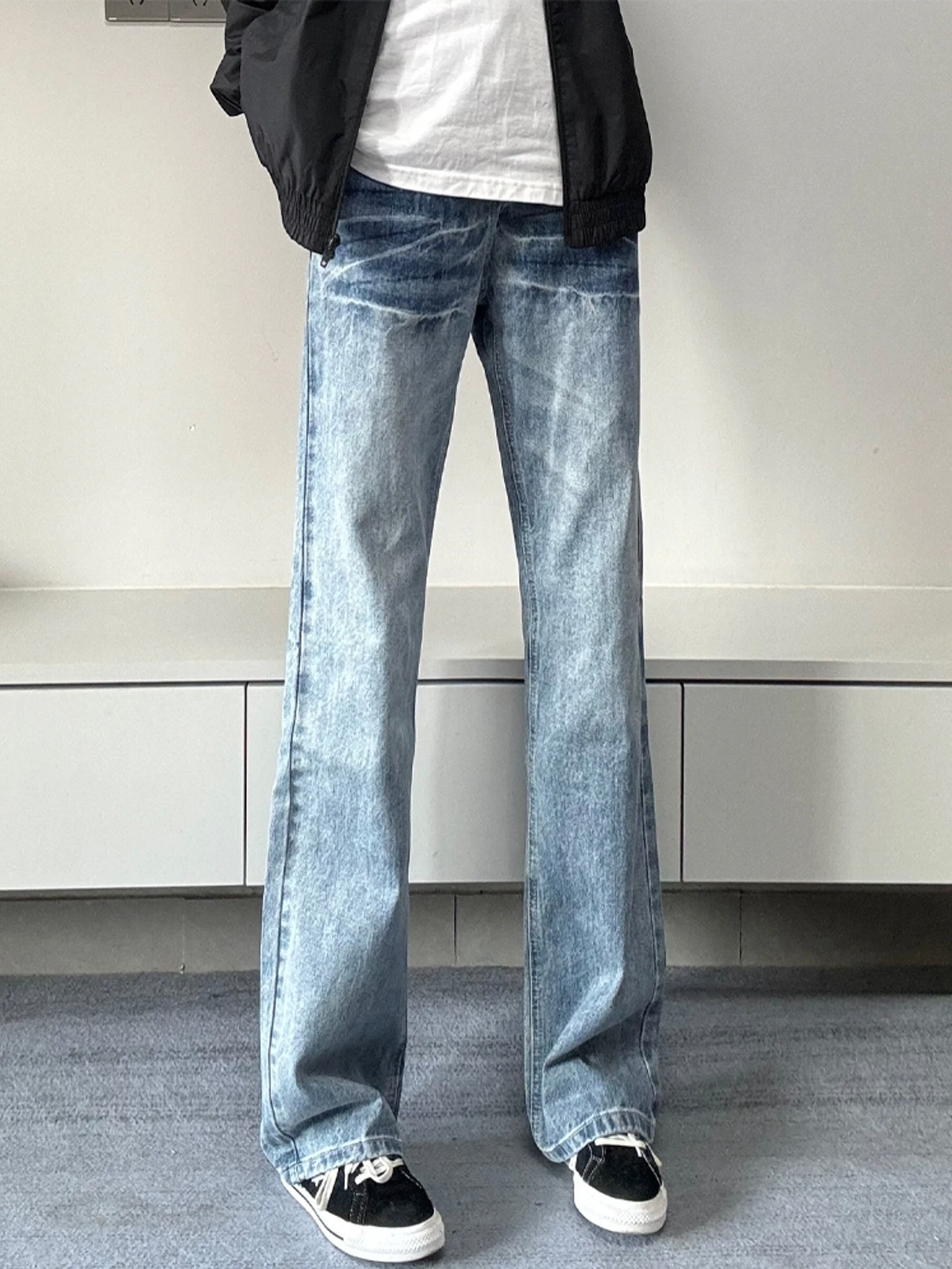 

Джинсы с синим узором «Молния», мужские, в стиле High Street, облегающие, с легким расклешением, молодежные, повседневные, износостойкие