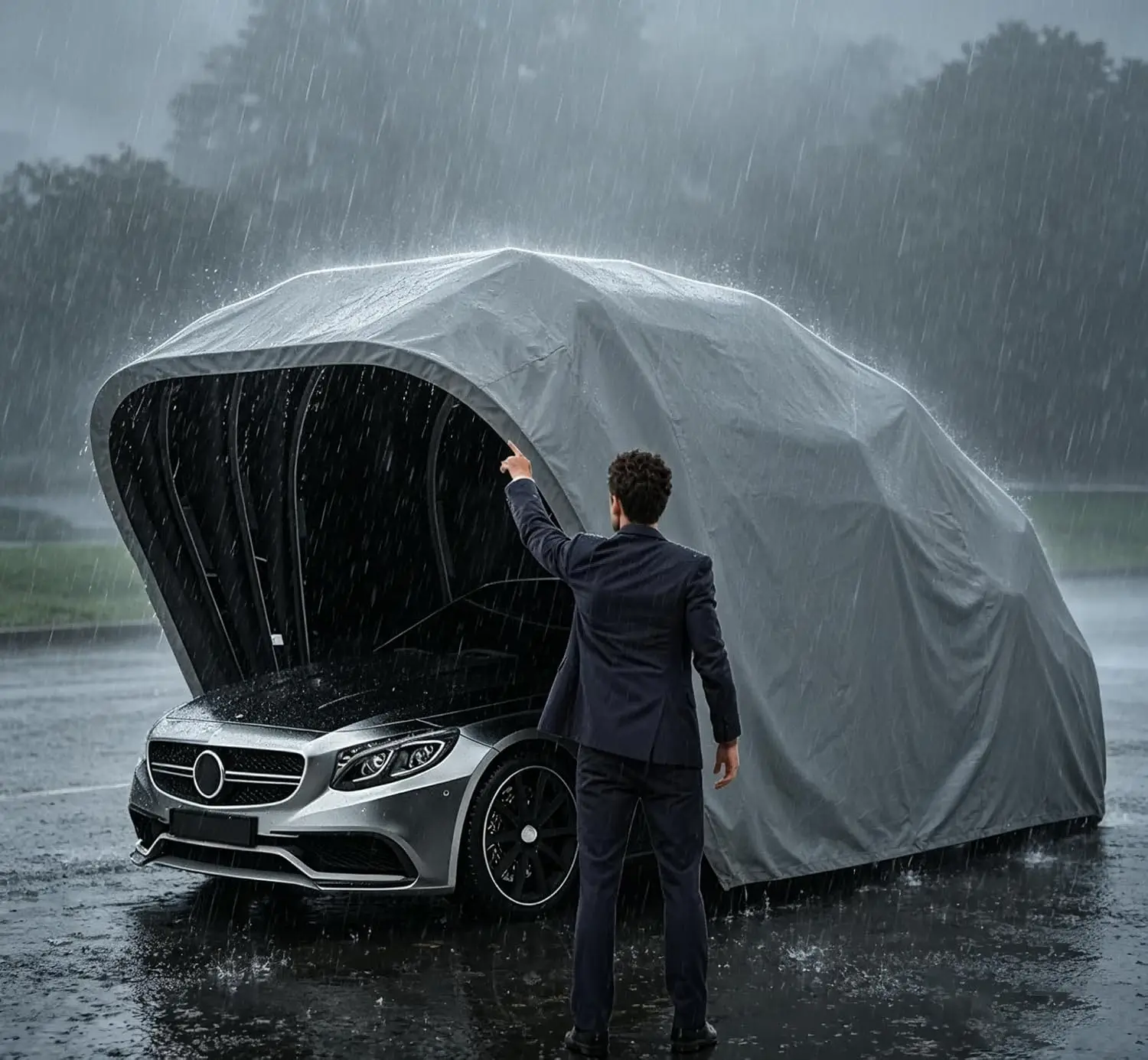 Retractable Garage, Semi-Automatic Folding Carport, Windproof and Snow-Proof Retractable Garage Shelter, Galvanized, Customized