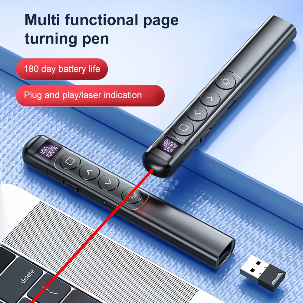 2.4GHz Remote Control Pen Type-C Rechagable PowerPoint Office Presentation Clicker with Hyperlink for Keynote/PPT/Mac/PC/Laptop