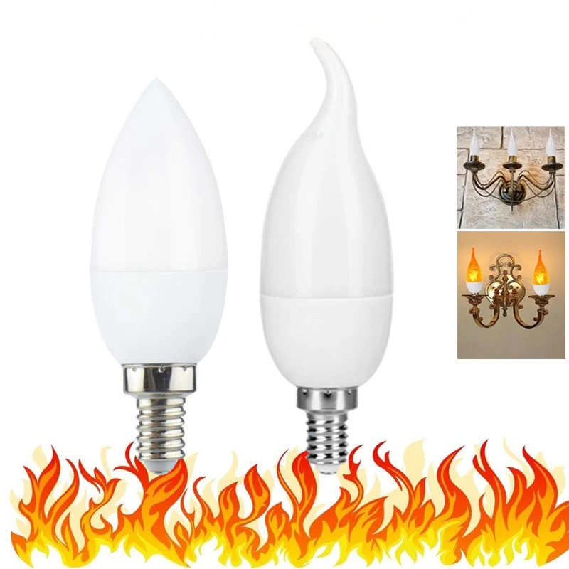 2pcs E14 E27 LED Flame Lamp AC85-265V Corn bulb LED Dynamic Flame Effect Light  3W Simulated Flickering Fire Lamp Candle Bulb