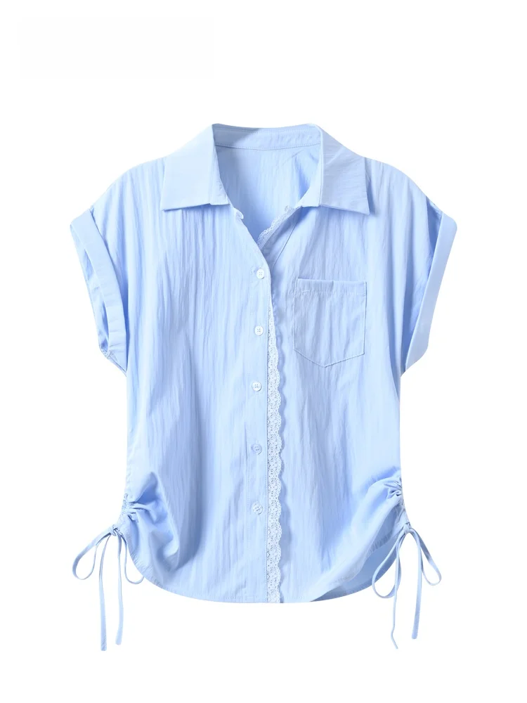 

Fashionable Short Sleeve Shirt for plus Size Women Summer New Style College Wind Top Elegant Youths Reduction French Style