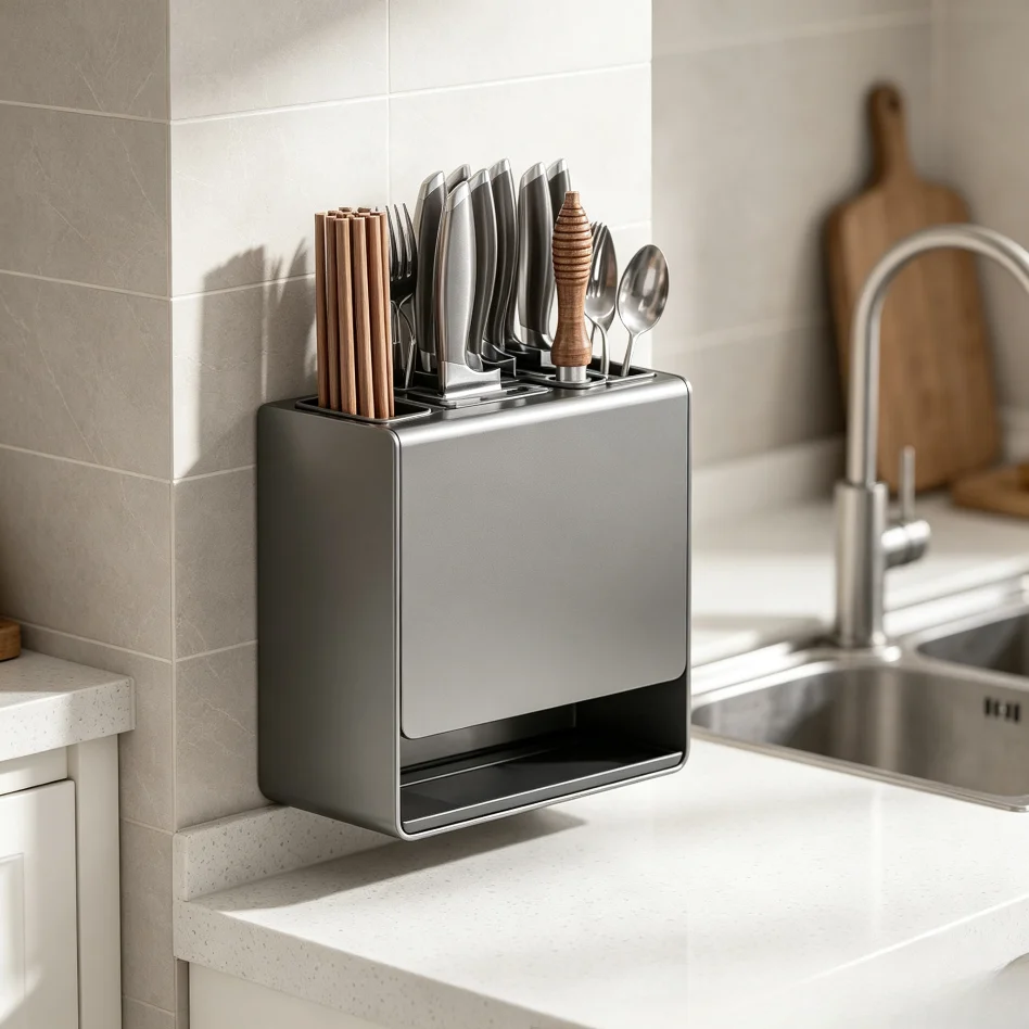 Multifunctional Gray Knife Holder Kitchen Storage For Wall Mount Countertop