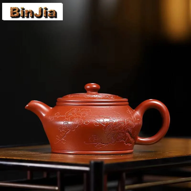 170Ml Retro Yixing Purple Clay Teapot Master Handmade Carved Plum Blossom Pot Raw Ore Dahongpao Mud Kettle Zisha Teaset Supplies